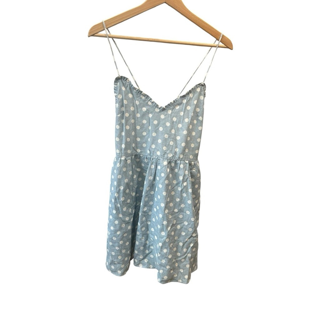 NWT Zara Light Linen Blue White Polka Dot Backless Corset Mini Short Dress L